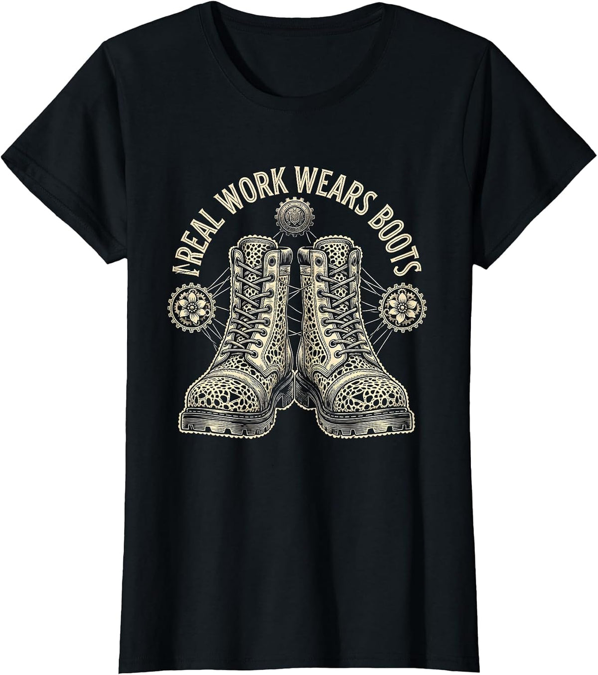 Real Work Wears Boots Graphic Design T-Shirt - Black