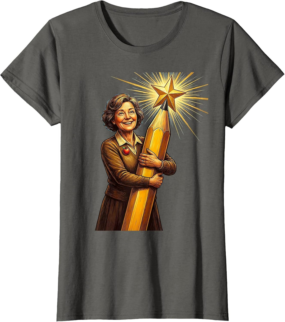 Women's SPED Teacher Holding Giant Pencil with Star T-Shirt - Asphalt Grey