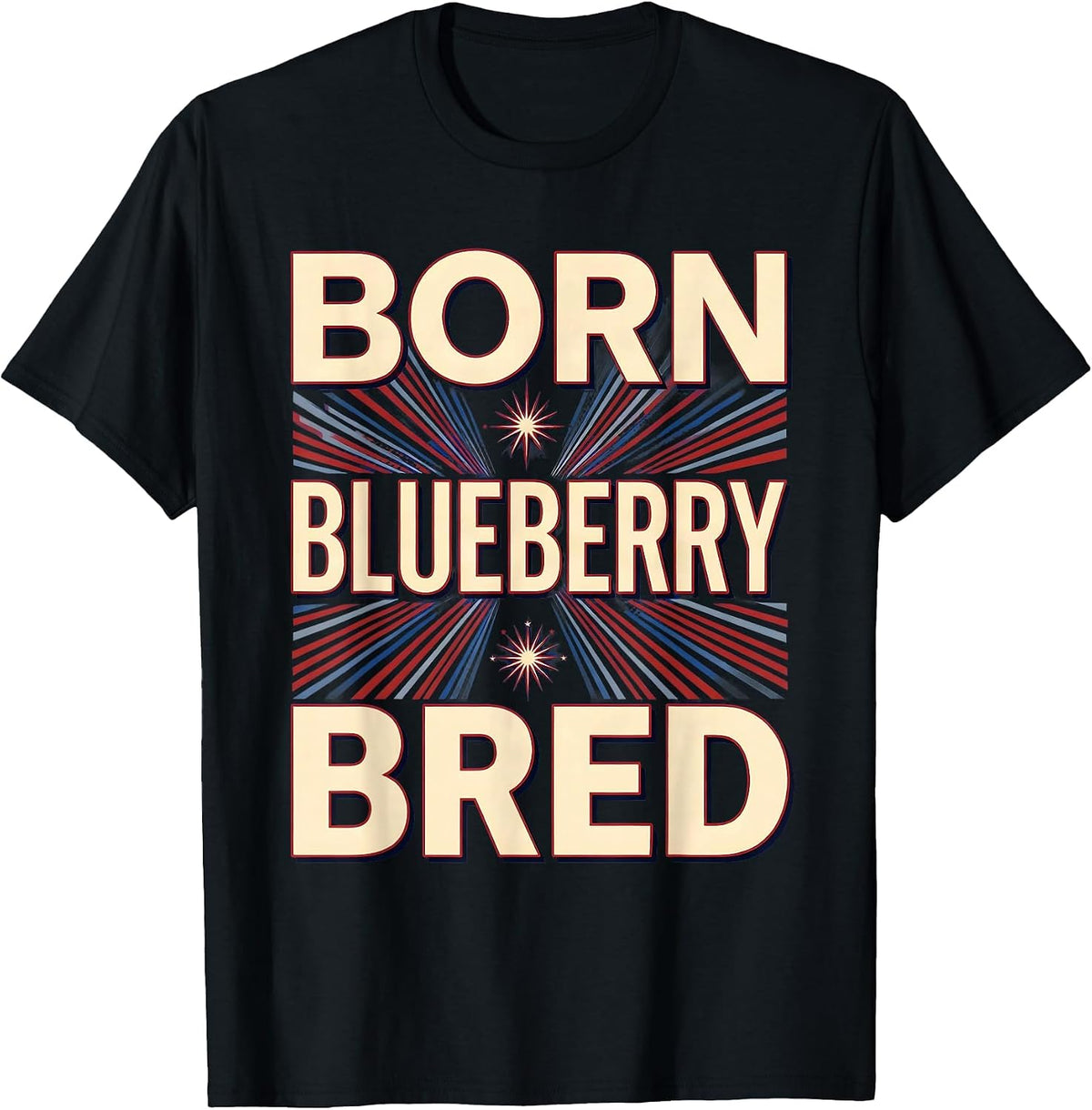Men's Born Blueberry Bred Red White and Blueberries Design T-Shirt - Black