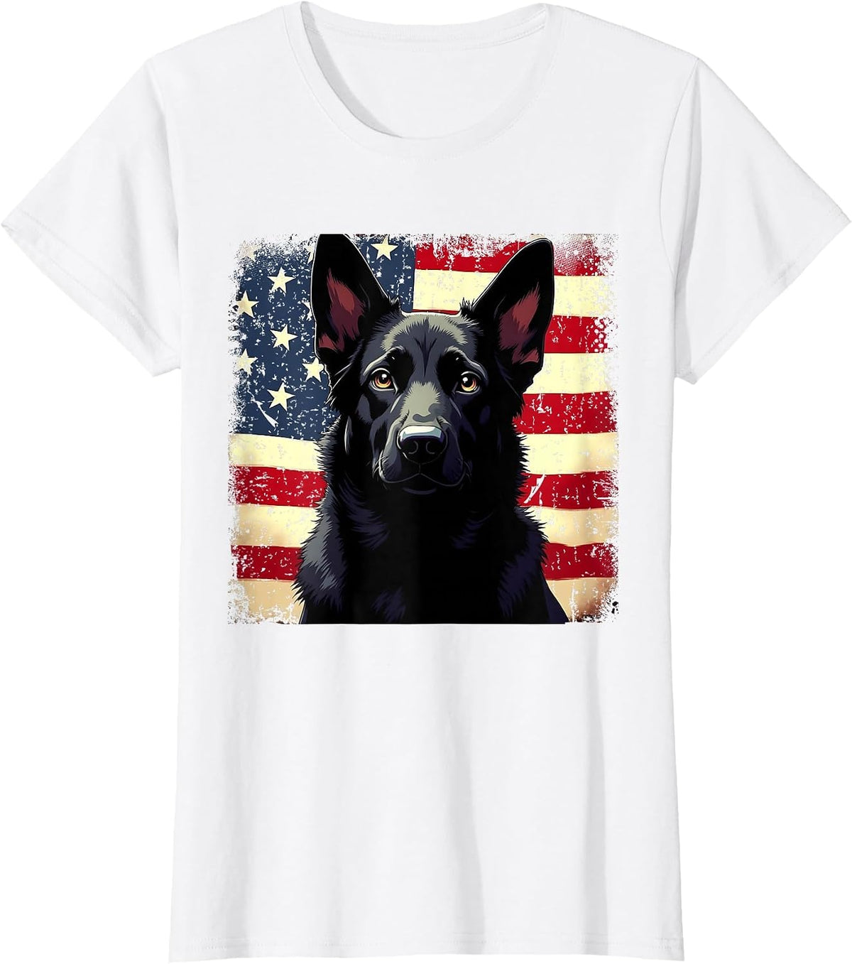 Patriotic Black German Shepherd USA American Flag Dog Lover T-Shirt - White