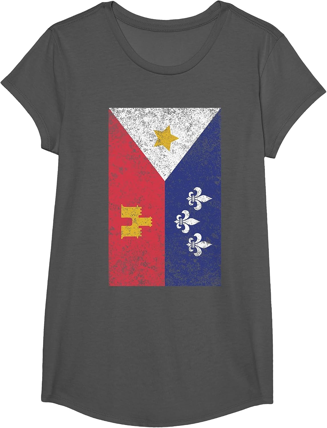 Acadian Flag Retro Cajun T-Shirt T-Shirt - Girls Asphalt Grey