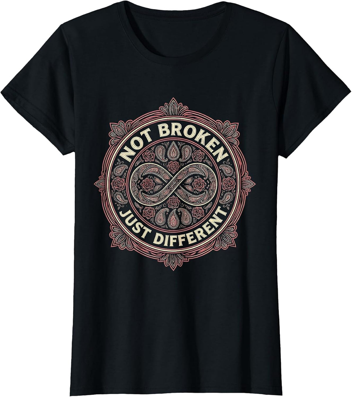 Women's Not Broken Just Different Autism Awareness Design T-Shirt - Black