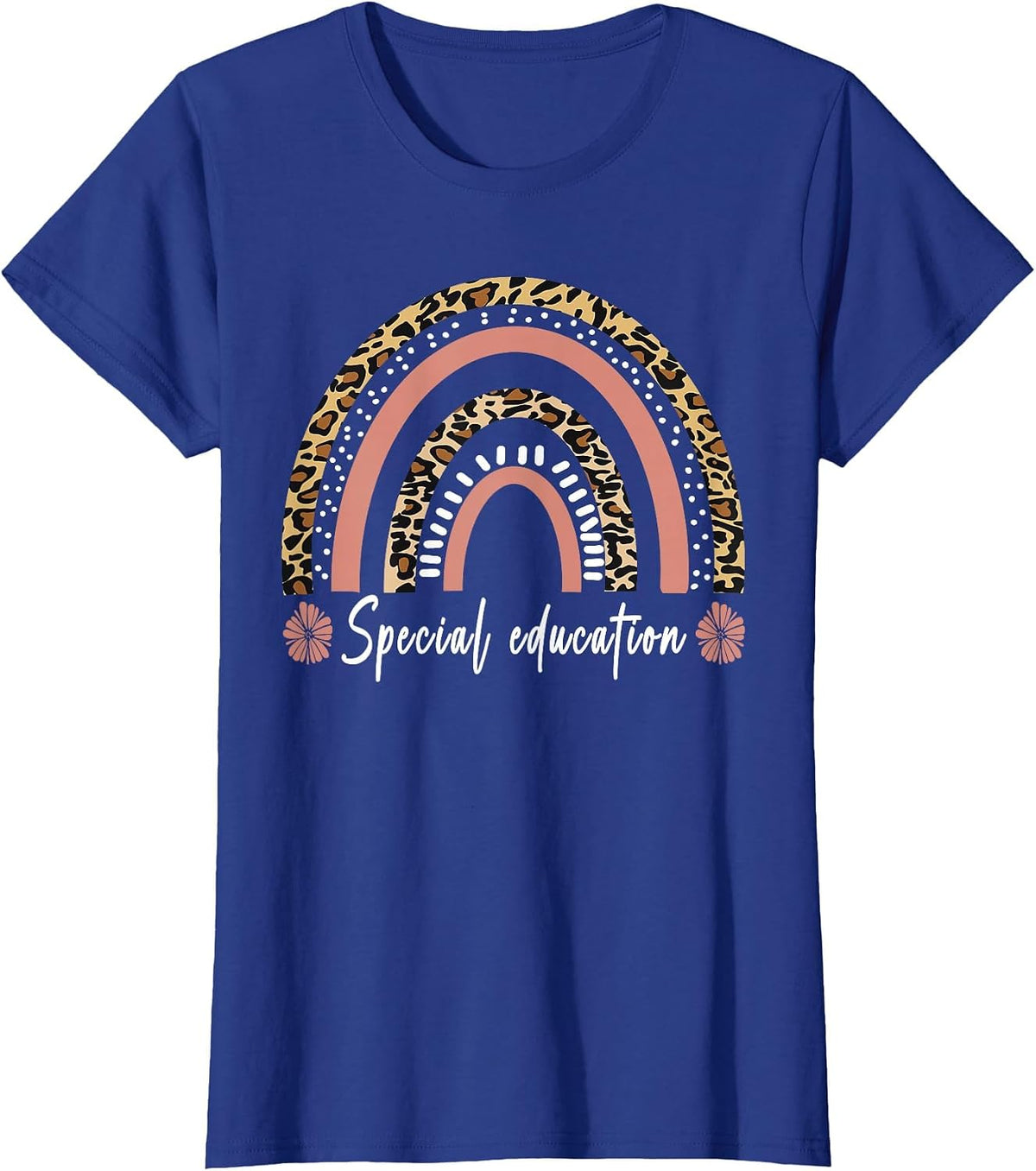Special Education Teacher SPED Leopard Boho Rainbow T-Shirt - Royal Blue