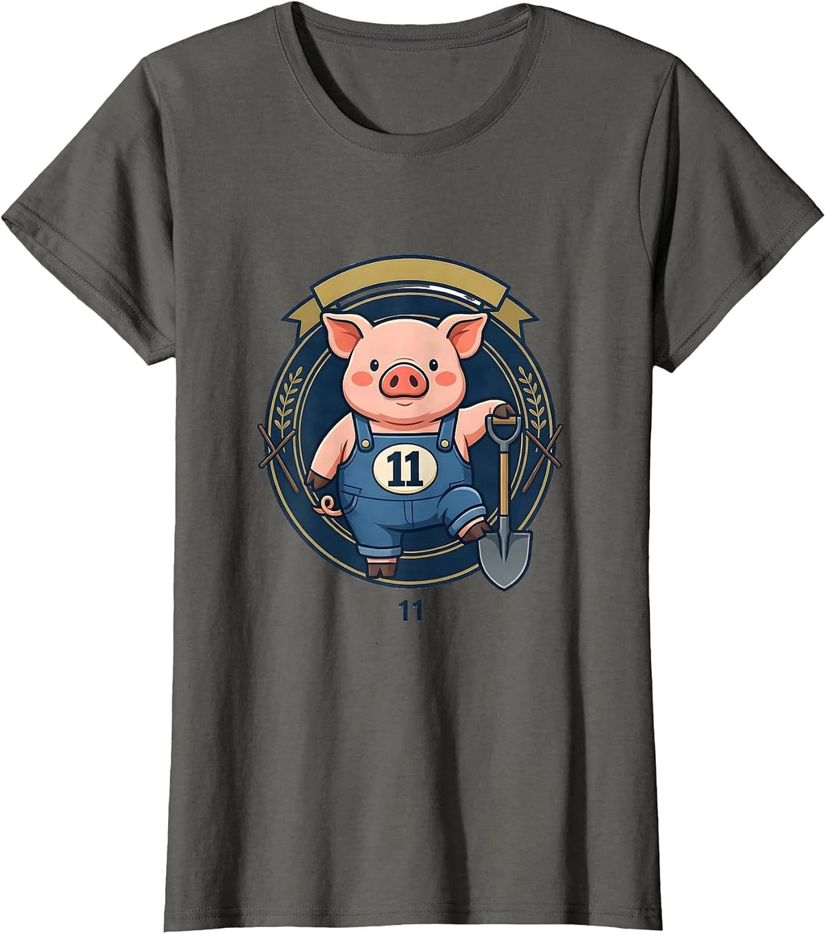 Women's 11 Cute Chibi Pig Emblem Halloween Costume Humor T-Shirt - Asphalt Grey
