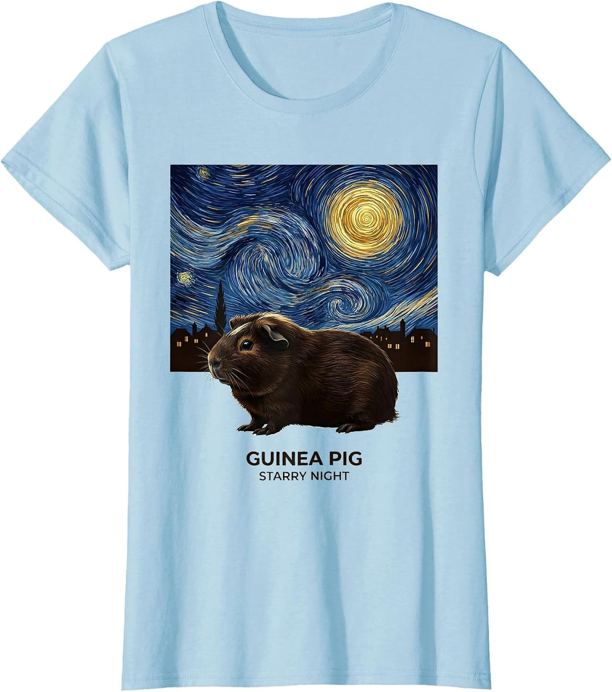 Guinea Pig Starry Night Vintage Art Lover Gift T-Shirt - Baby Blue