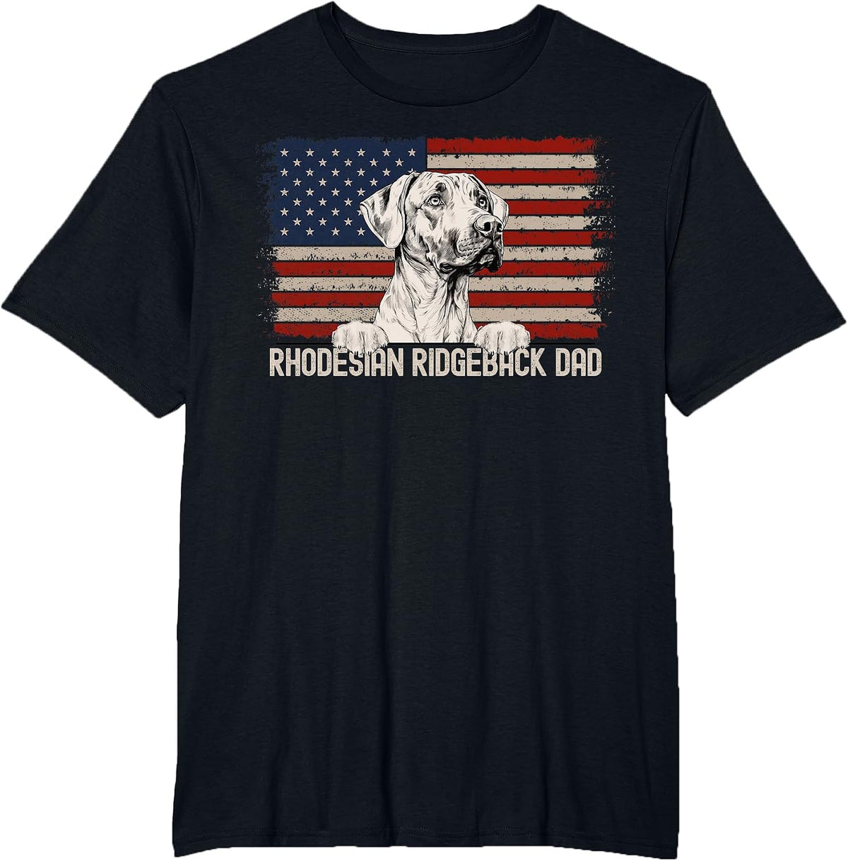 Best Dog Dad Ever American Flag - Rhodesian Ridgeback Dad T-Shirt - Black