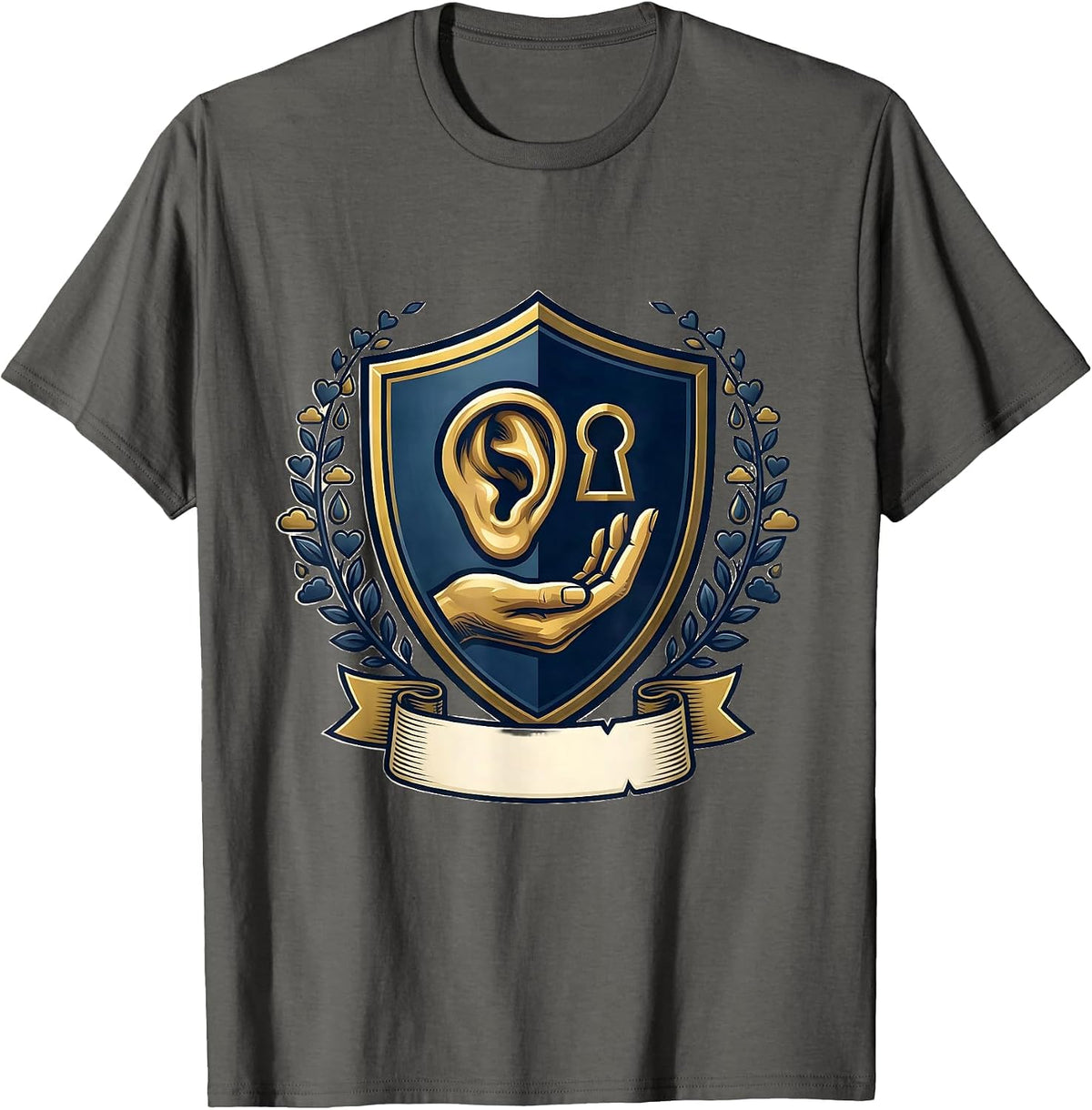Emblem Shield Crest Mental Health Counselor Therapist T-Shirt - Asphalt Grey