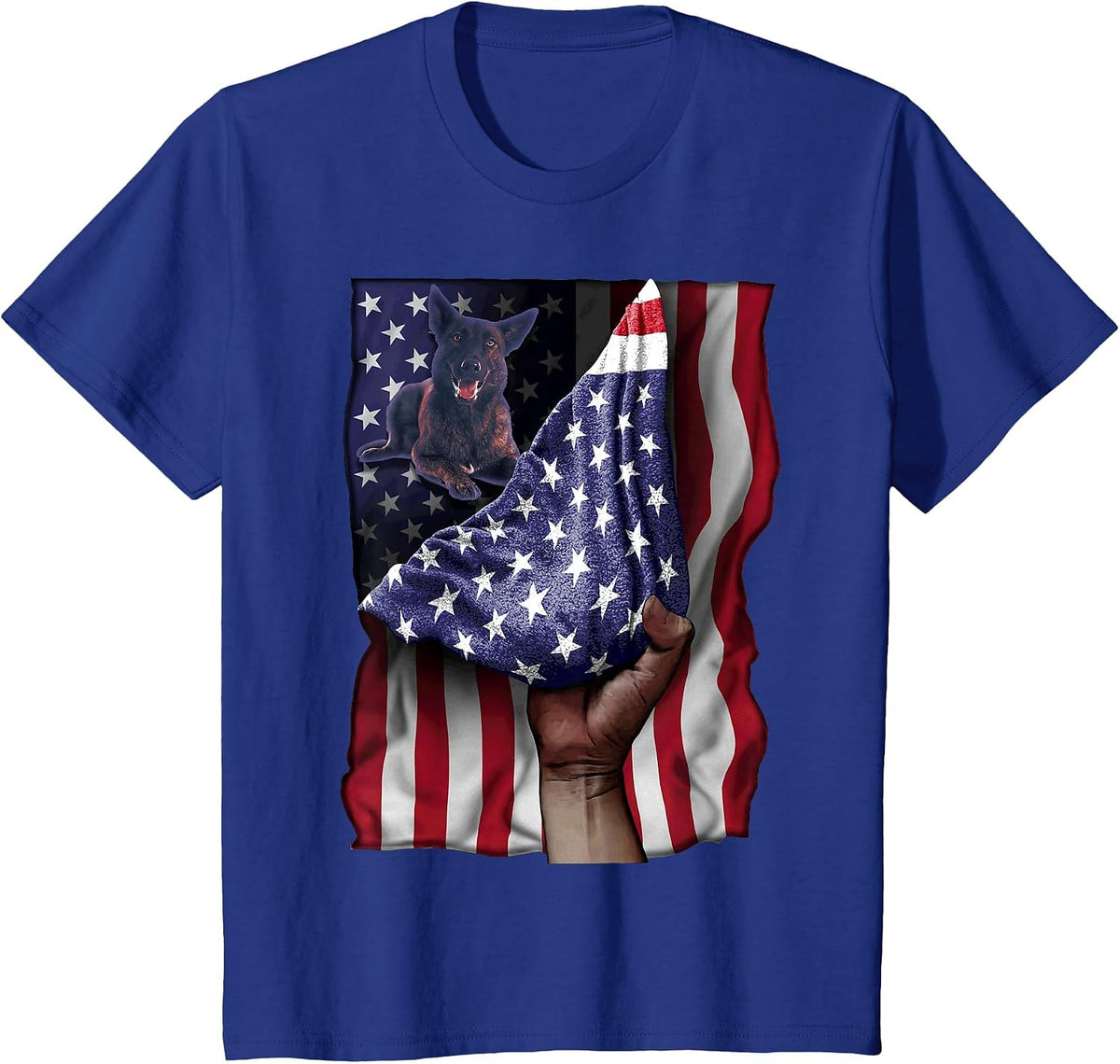 Day of Independence US Flag Dutch Shepherd T-Shirt - Royal Blue
