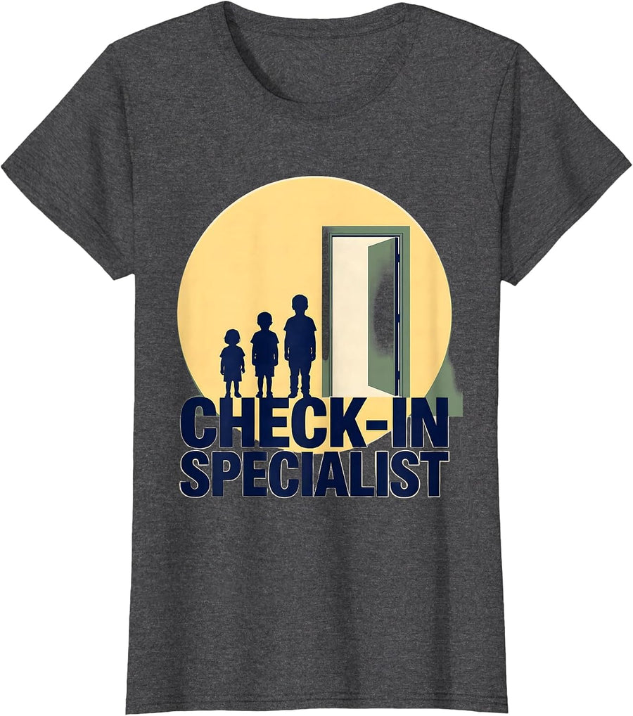 Women's Check-In Specialist Funny School Counselor Mental Health T-Shirt - Dark Heather Grey