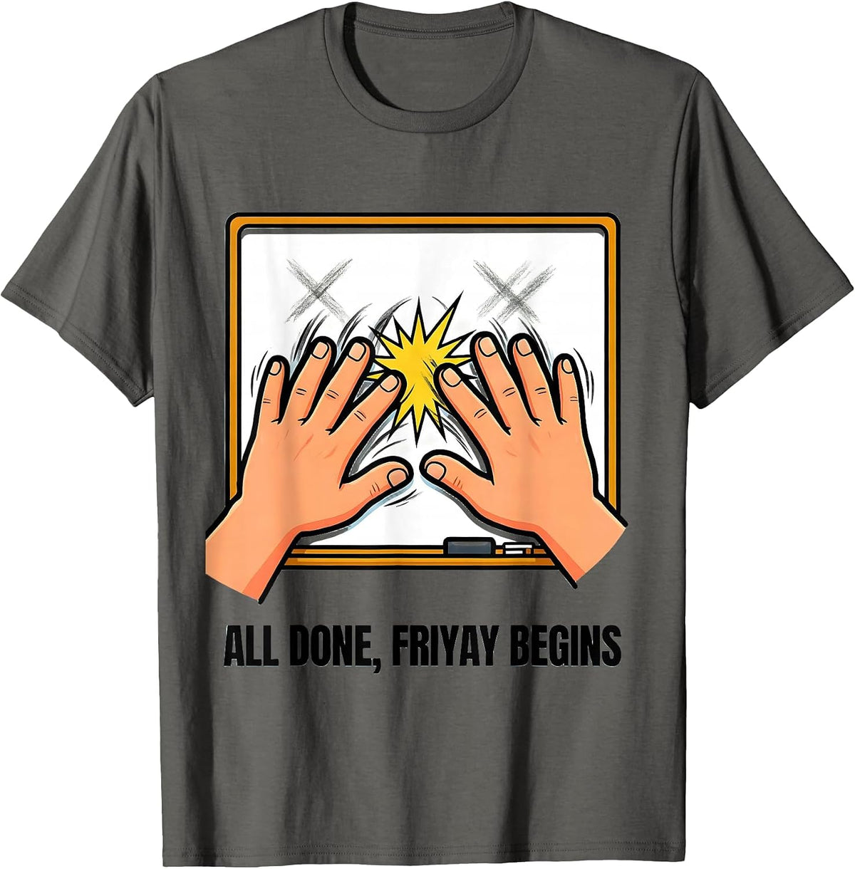 All Done Friyay Begins Cartoon ASL Sign Language Teacher T-Shirt - Asphalt Grey