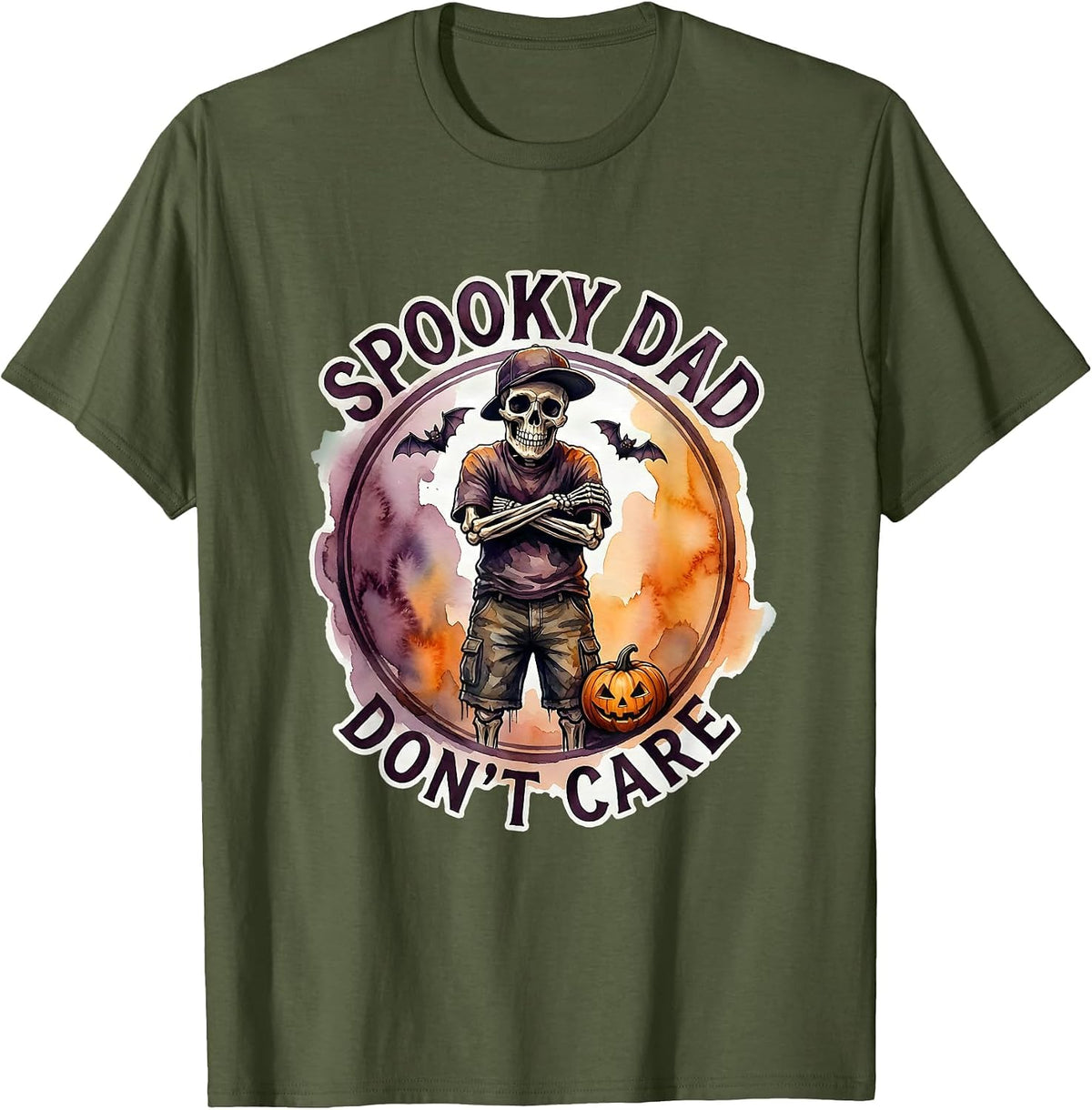 Spooky Dad Don't Care Halloween Dad Design T-Shirt - Olive Green