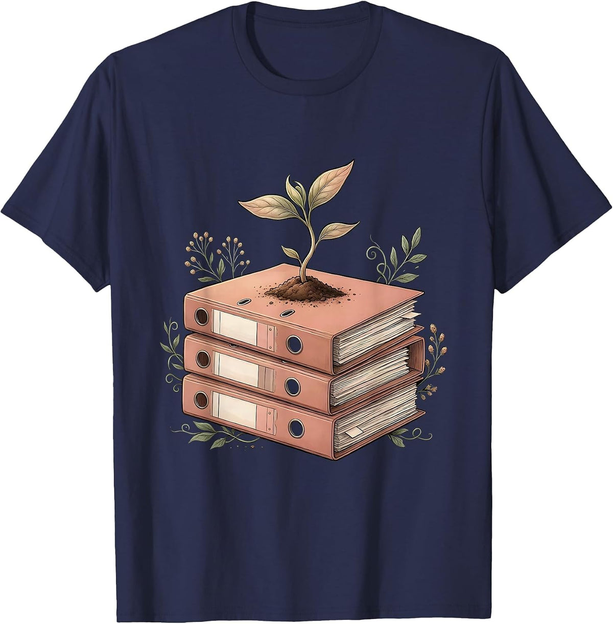 Men's Sped Teacher Growing Minds Plant Binder Graphic T-Shirt - Navy Blue