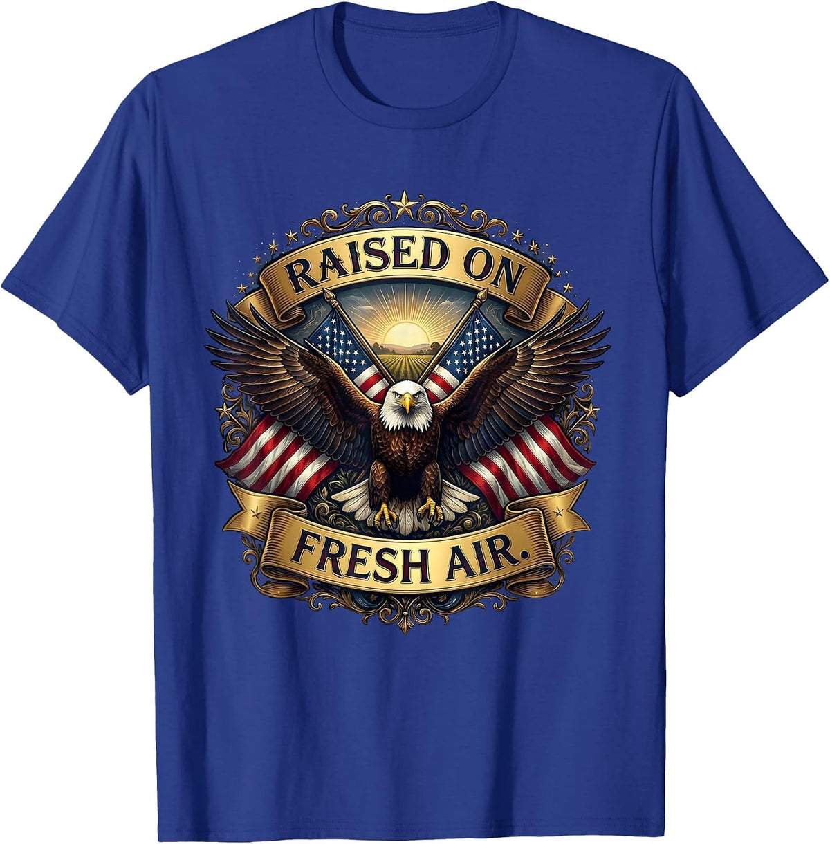 Raised on Fresh Air Outdoor Nature Design T-Shirt - Royal Blue