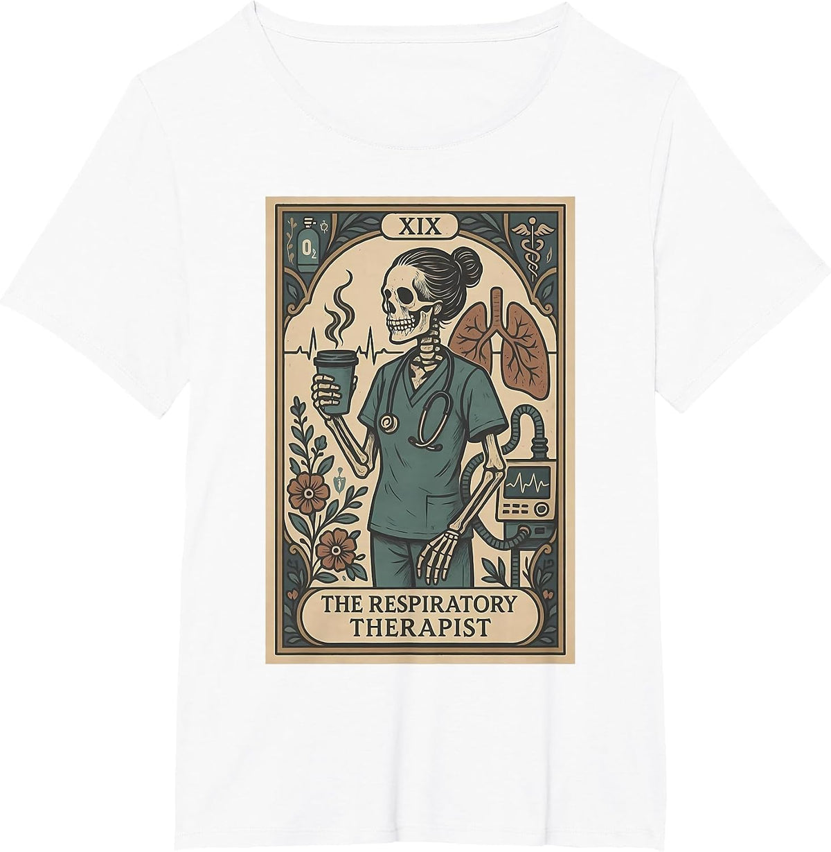 Respiratory Therapist Skeleton Tarot Card Pulmonologist RT T-Shirt - White