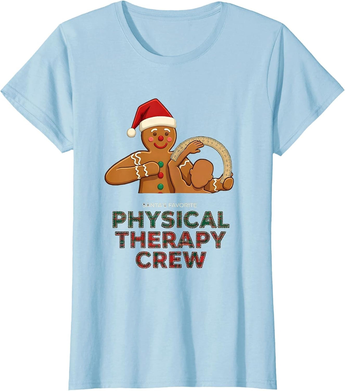 Women's Santa's Favorite Physical Therapy Crew Bold Holiday Crew T-Shirt - Baby Blue