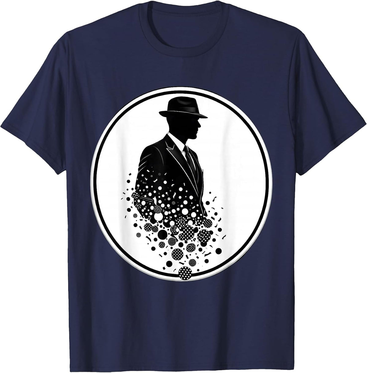 Polka Dot Suit Dissolving Into Confetti Art T-Shirt - Navy Blue