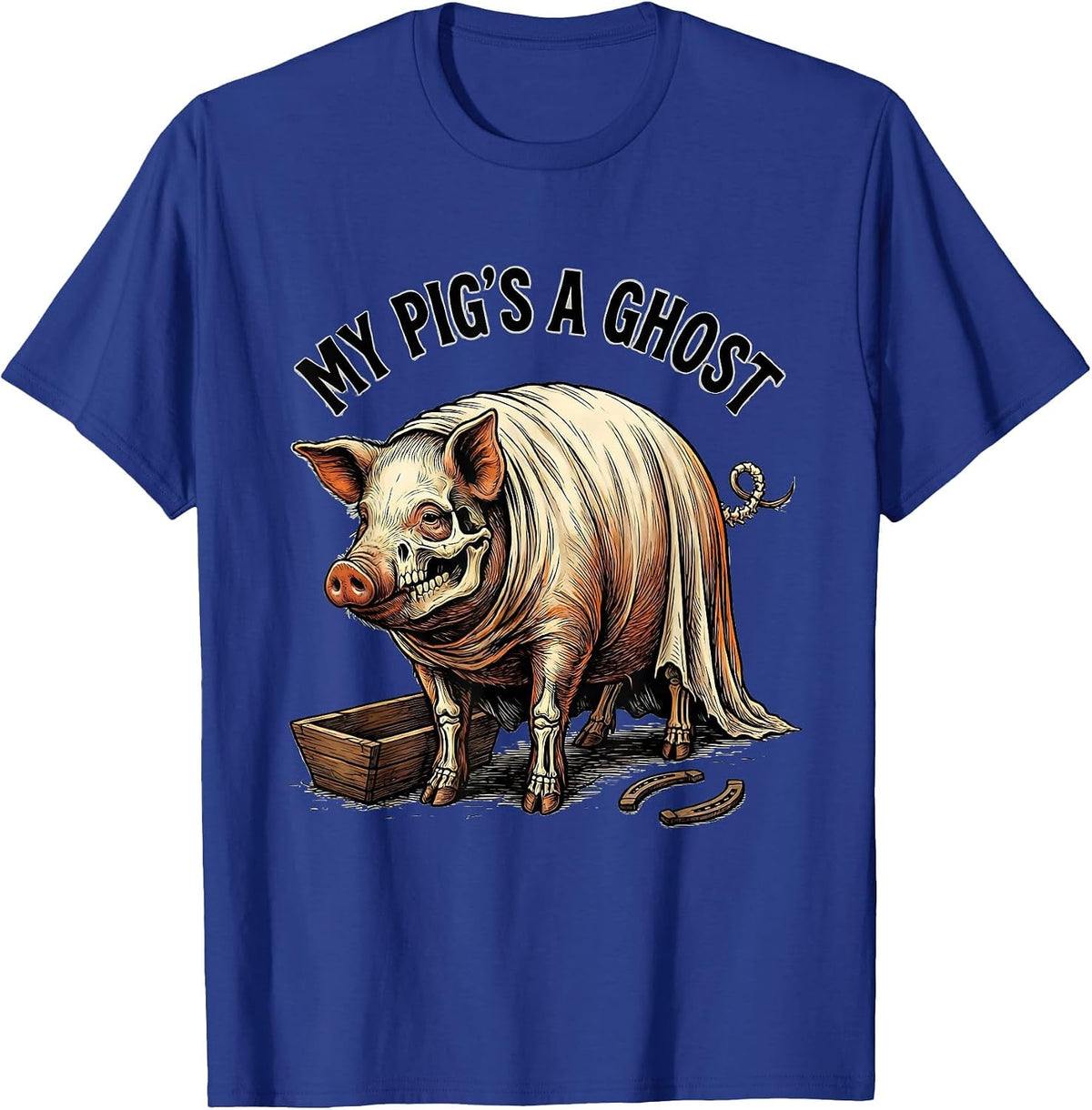 Men's My Pig's a Ghost Western Cowboy Skeleton Halloween Humor T-Shirt - Royal Blue