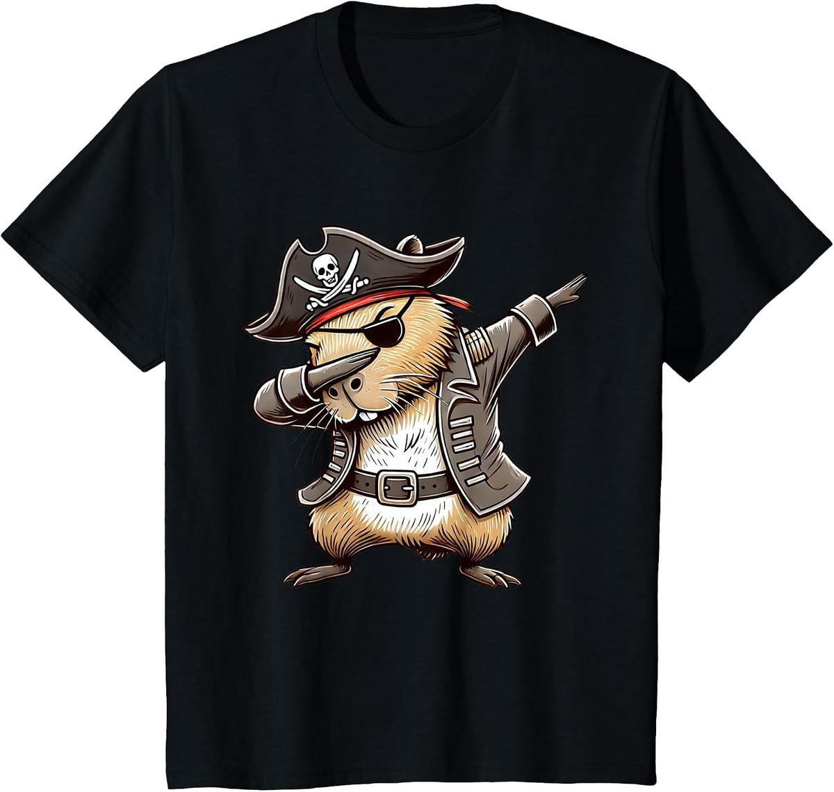 Pirate Capybara Dabbing Halloween Party Costume T-Shirt - Black