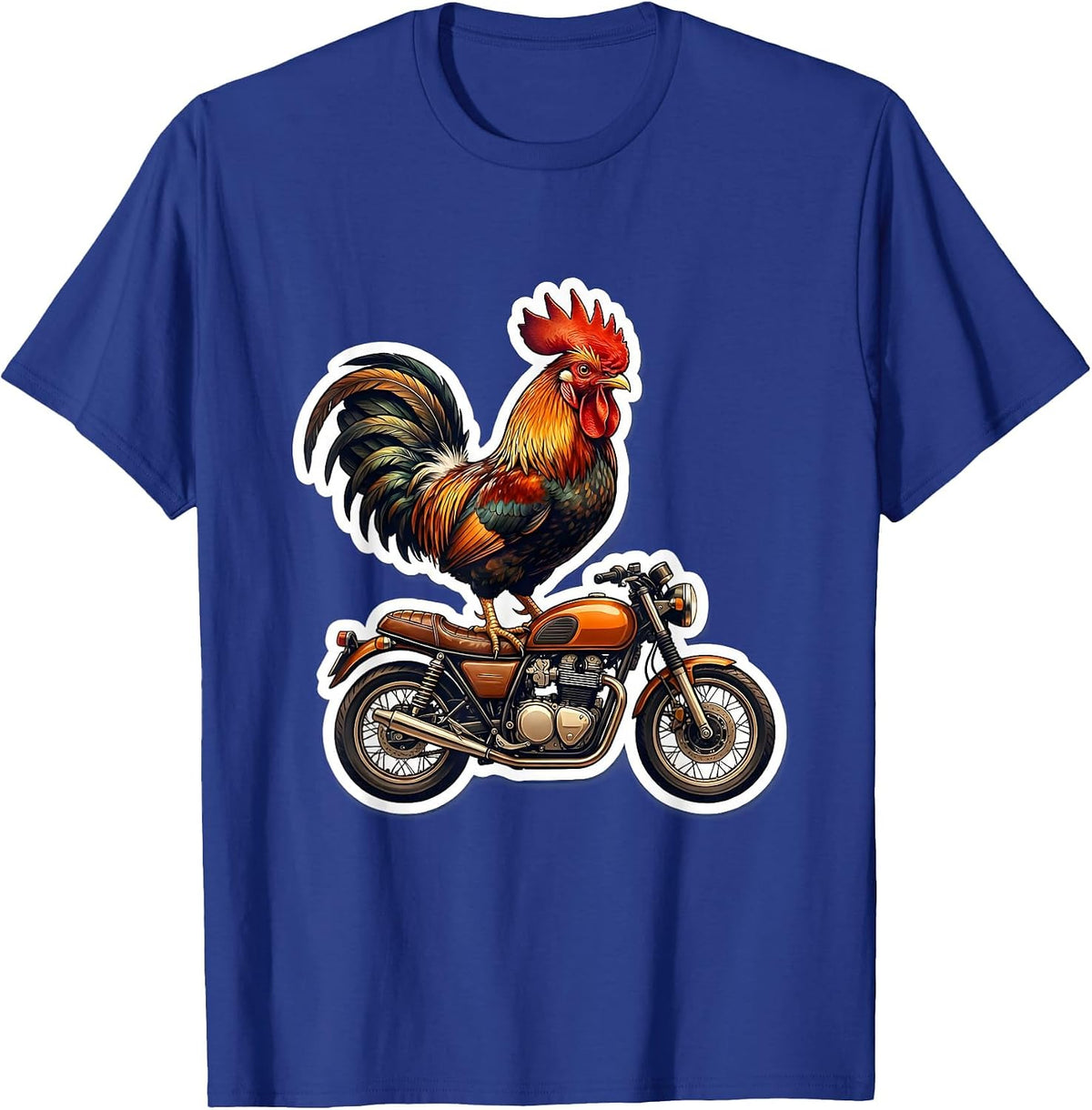 Men's Rooster on a Vintage Motorcycle Graphic T-Shirt - Royal Blue