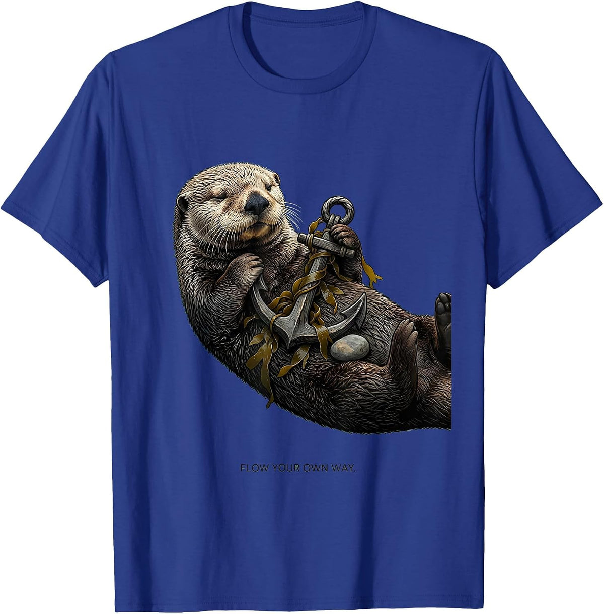 Men's Flow Your Own Way Funny Sea Otter Animal Lover Back To T-Shirt - Royal Blue