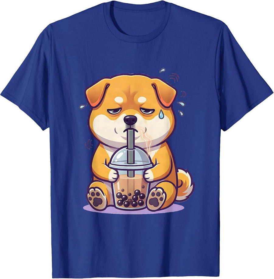 Shiba Inu Boba Tea Kawaii Anime Aesthetic T-Shirt - Royal Blue