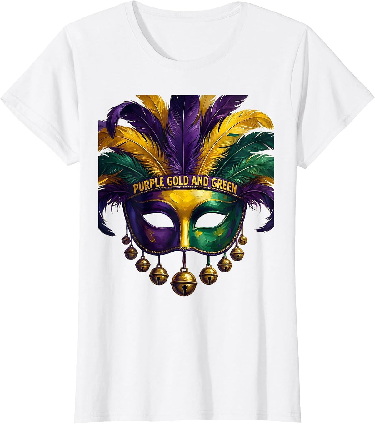 Women's Purple Gold and Green Mardi Gras Celebration Design T-Shirt - White