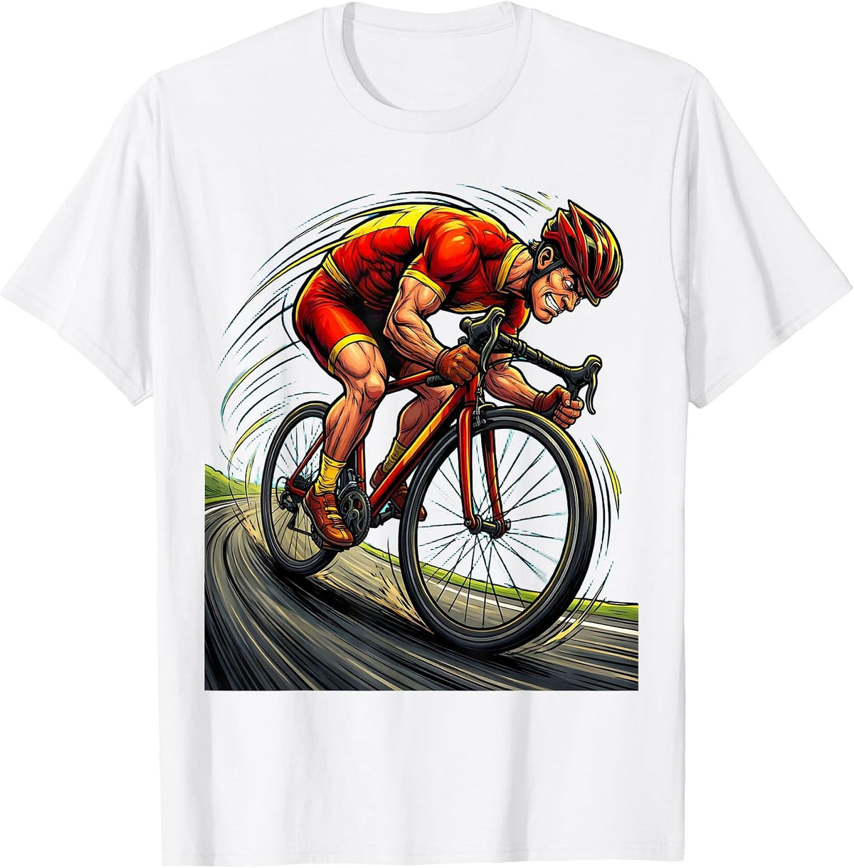Men's Cyclist Cornering Hard Graphic Design T-Shirt - White