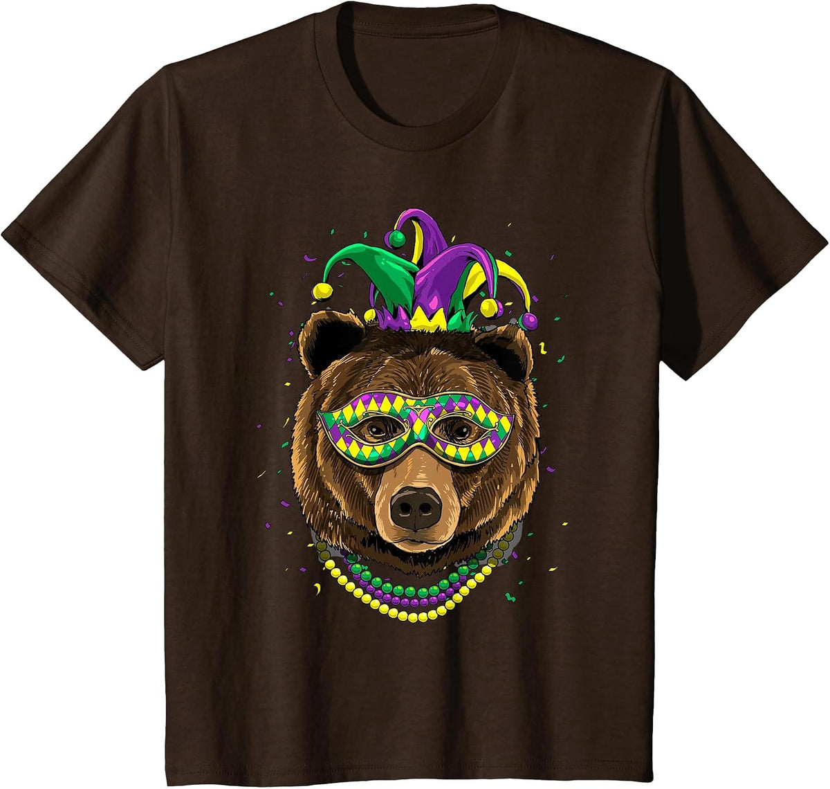 Bear Animal Lover Cute Mardi Gras Carnival Jester T-Shirt, Youth, Brown, 2T - As Pictured