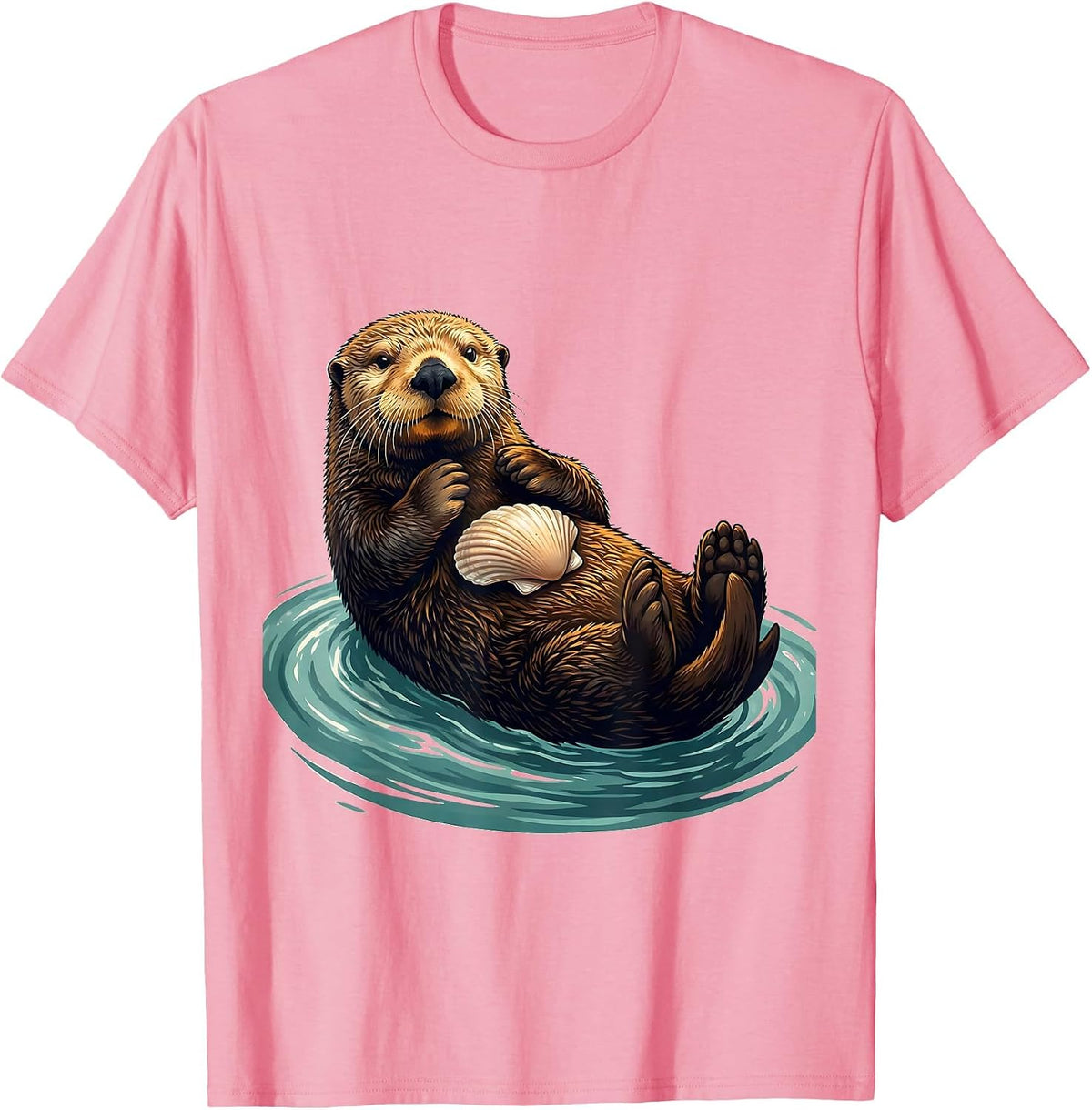 Sea Otter Balancing Shell Funny Otter Lover Humor T-Shirt, Men, Pink, Medium - As Pictured