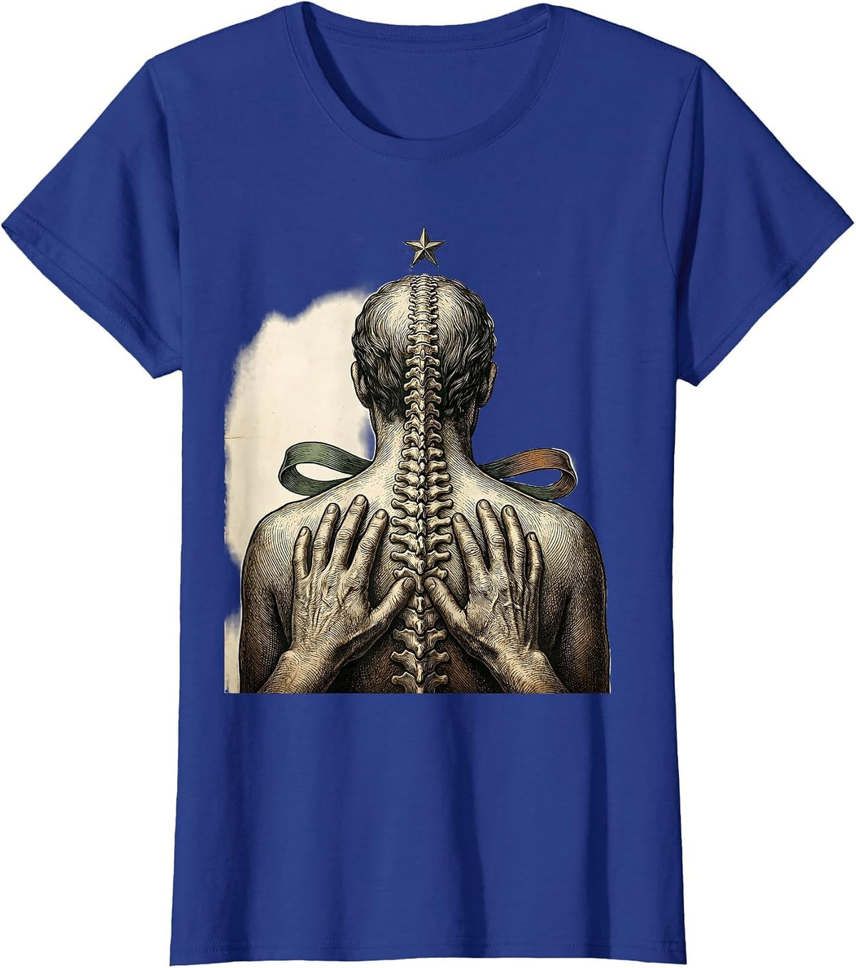 Women's Engraved Hands Vintage Chiropractor Christmas Humor T-Shirt - Royal Blue
