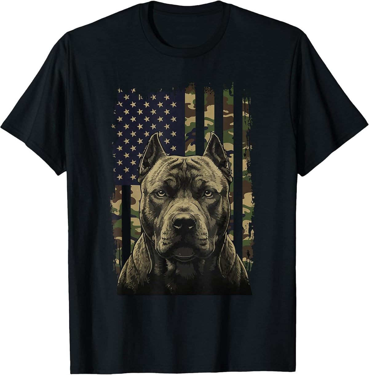 Pit Bull US Flag Camo American Bully Dog T-Shirt - Black