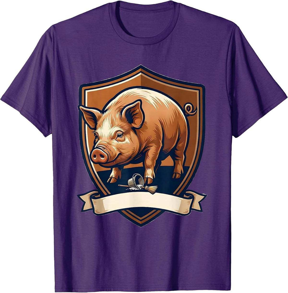 Pig Shield Emblem Cute Farm Animal Lover Gift T-Shirt - Purple