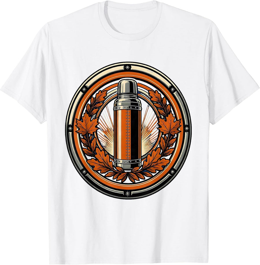 Men's Vintage Thermos Autumn Leaves Camping Design T-Shirt - White
