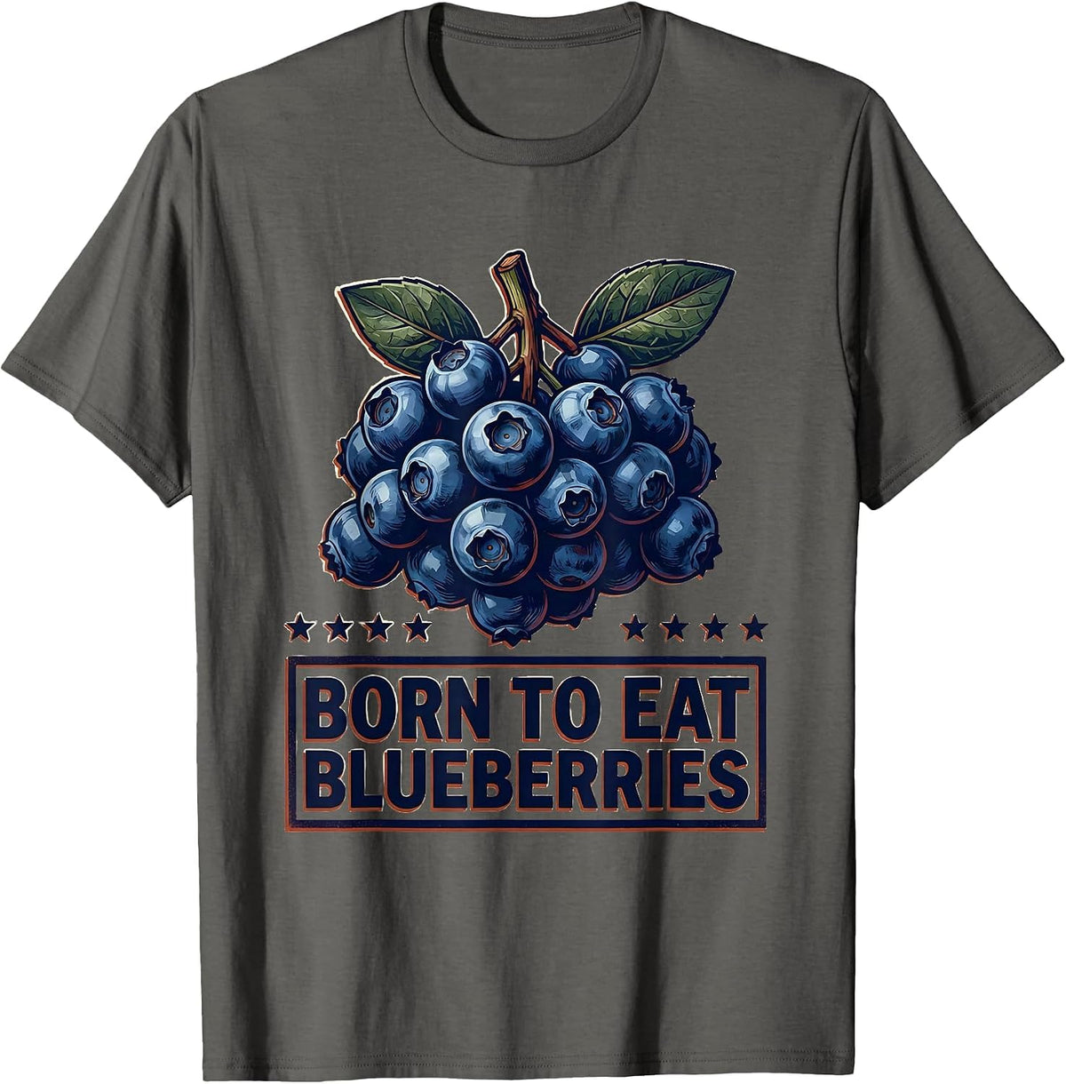 Born to Eat Blueberries Red White and Blue Design T-Shirt - Asphalt Grey