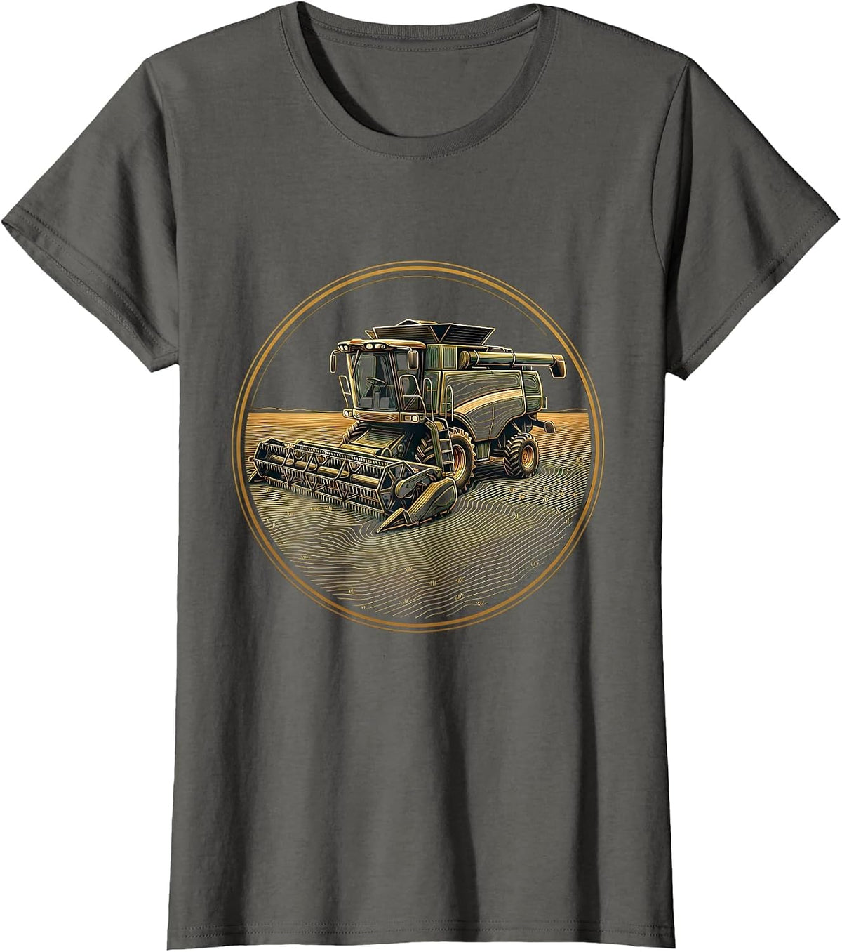 Women's Nebraska Vintage Combine Harvester Wheat Field T-Shirt - Asphalt Grey