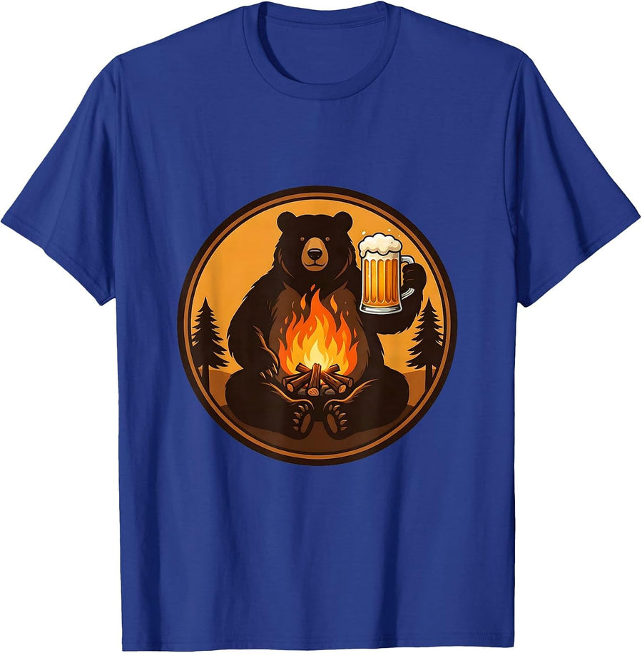 Bear Drinking Beer Campfire Funny Outdoor Humor T-Shirt - Royal Blue