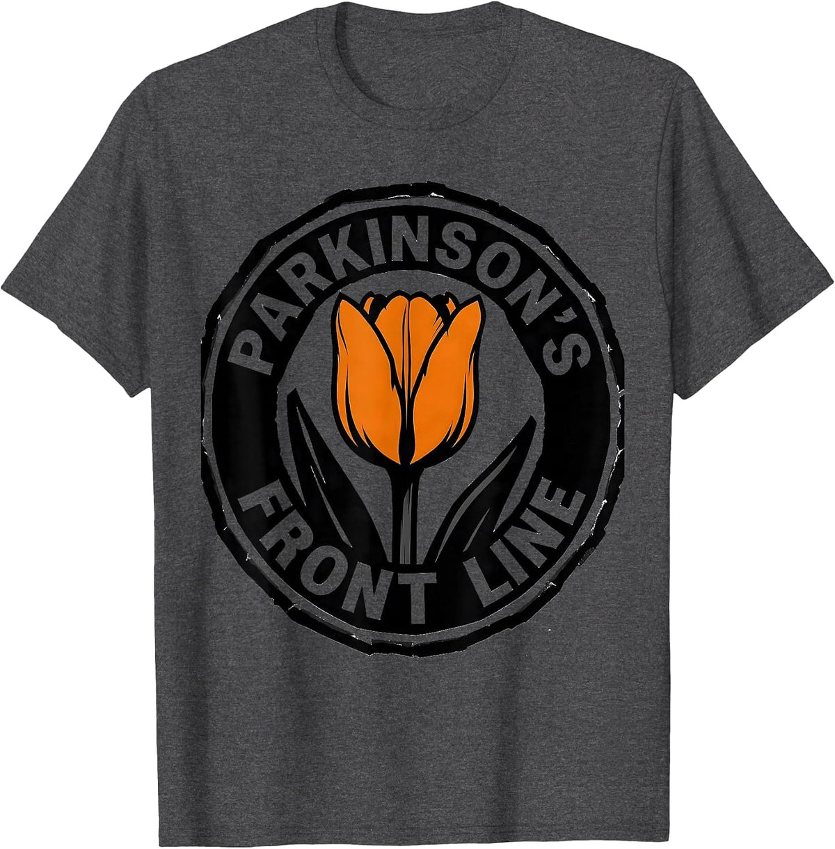 Parkinson's Front Line Defiant Humor Cause Awareness Gift T-Shirt - Dark Heather Grey