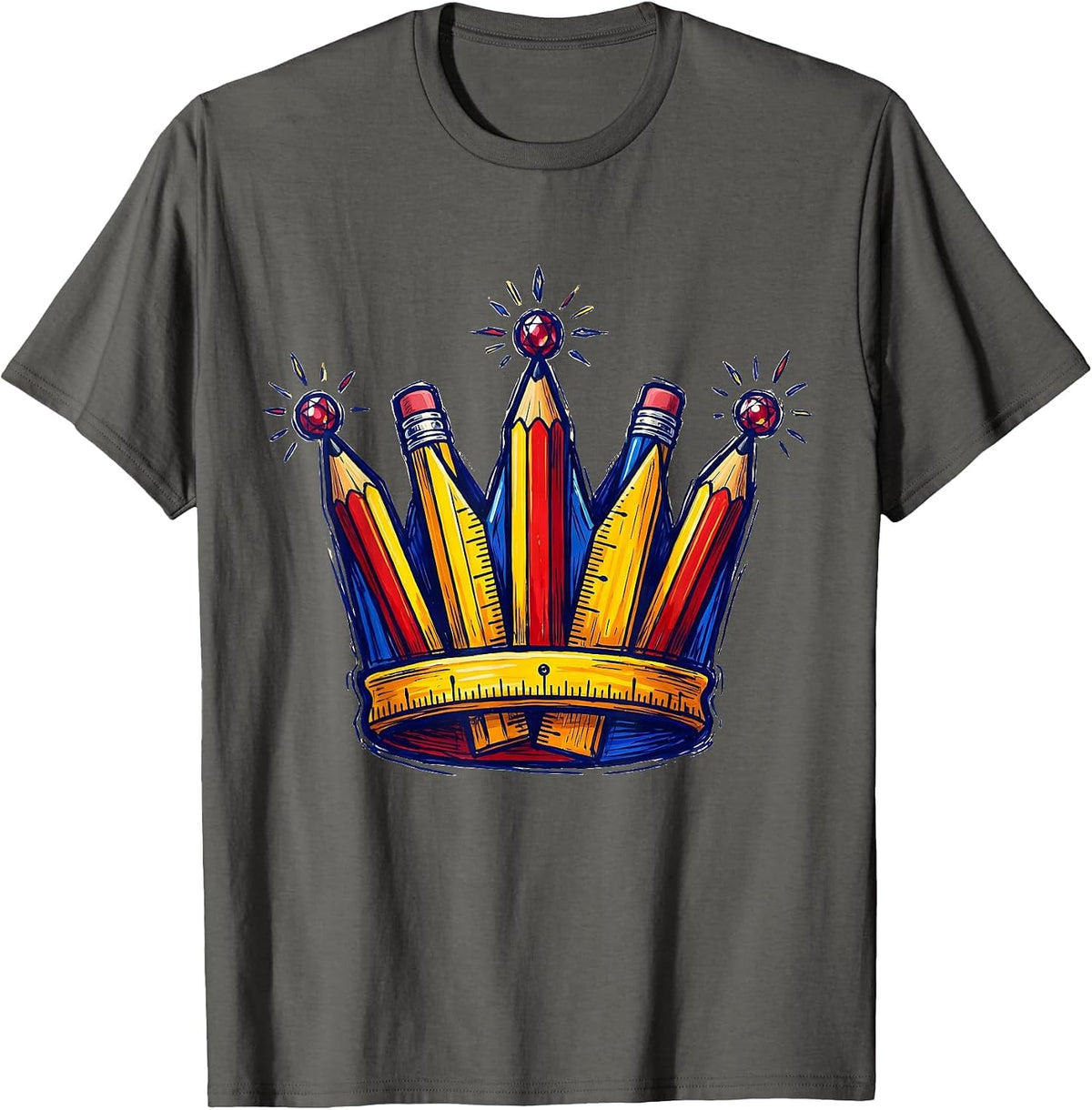 Special Education Teacher Colorful Pencil Crown T-Shirt - Asphalt Grey