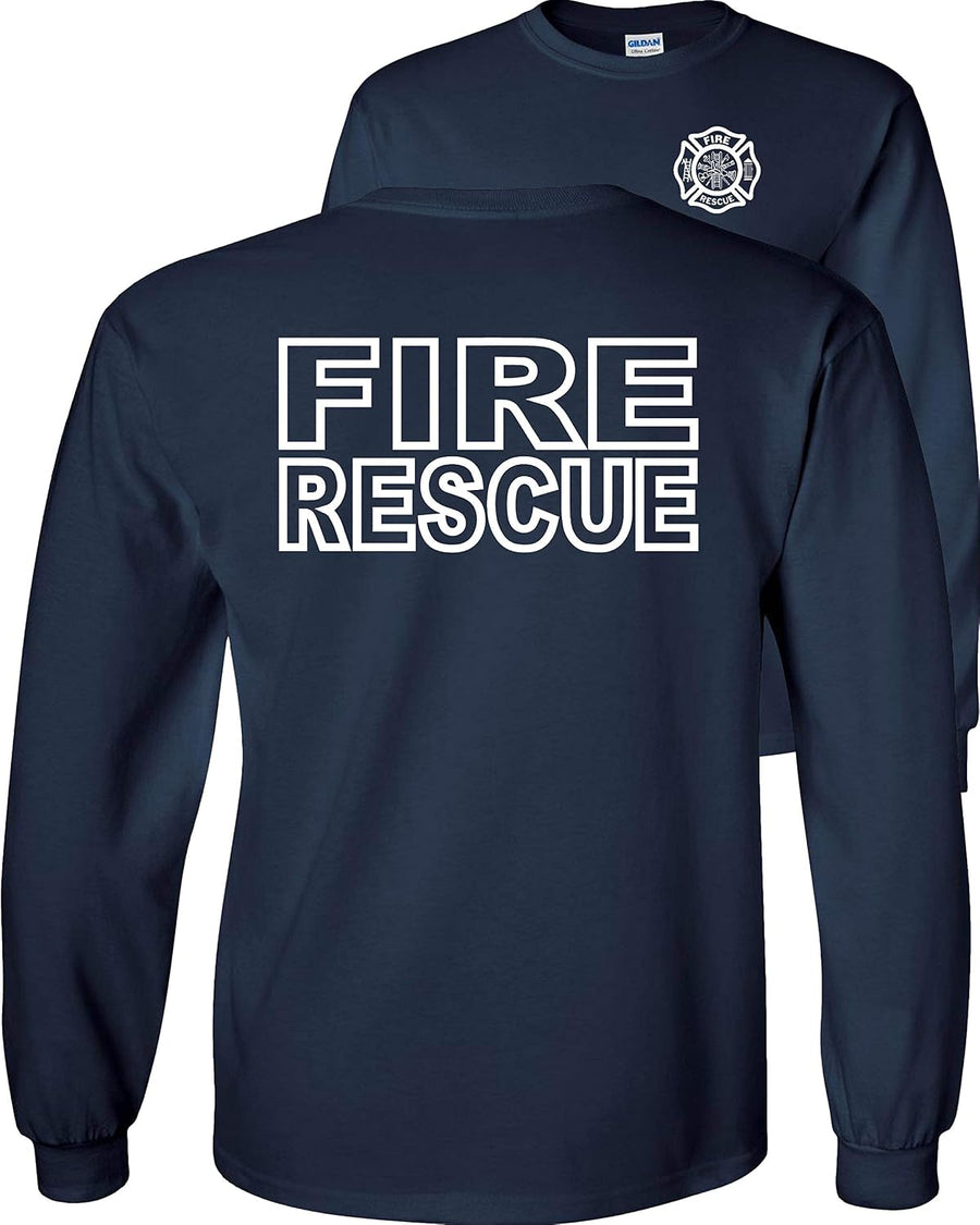 Fire Rescue Long Sleeve Shirt-Navy-XL - As Pictured