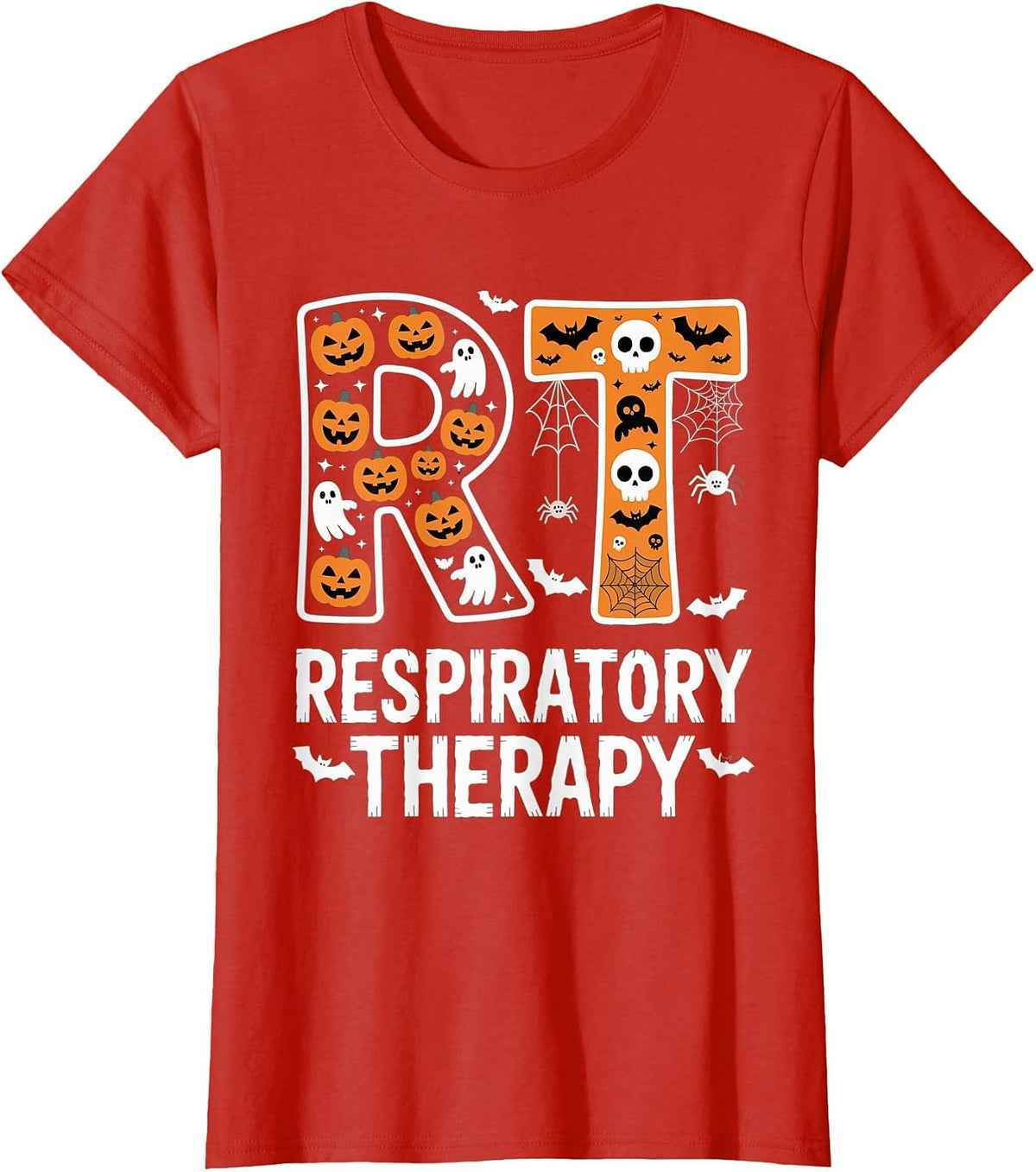 Respiratory Therapist Halloween Ghost Pumpkin RT Nurse Tees T-Shirt - Red