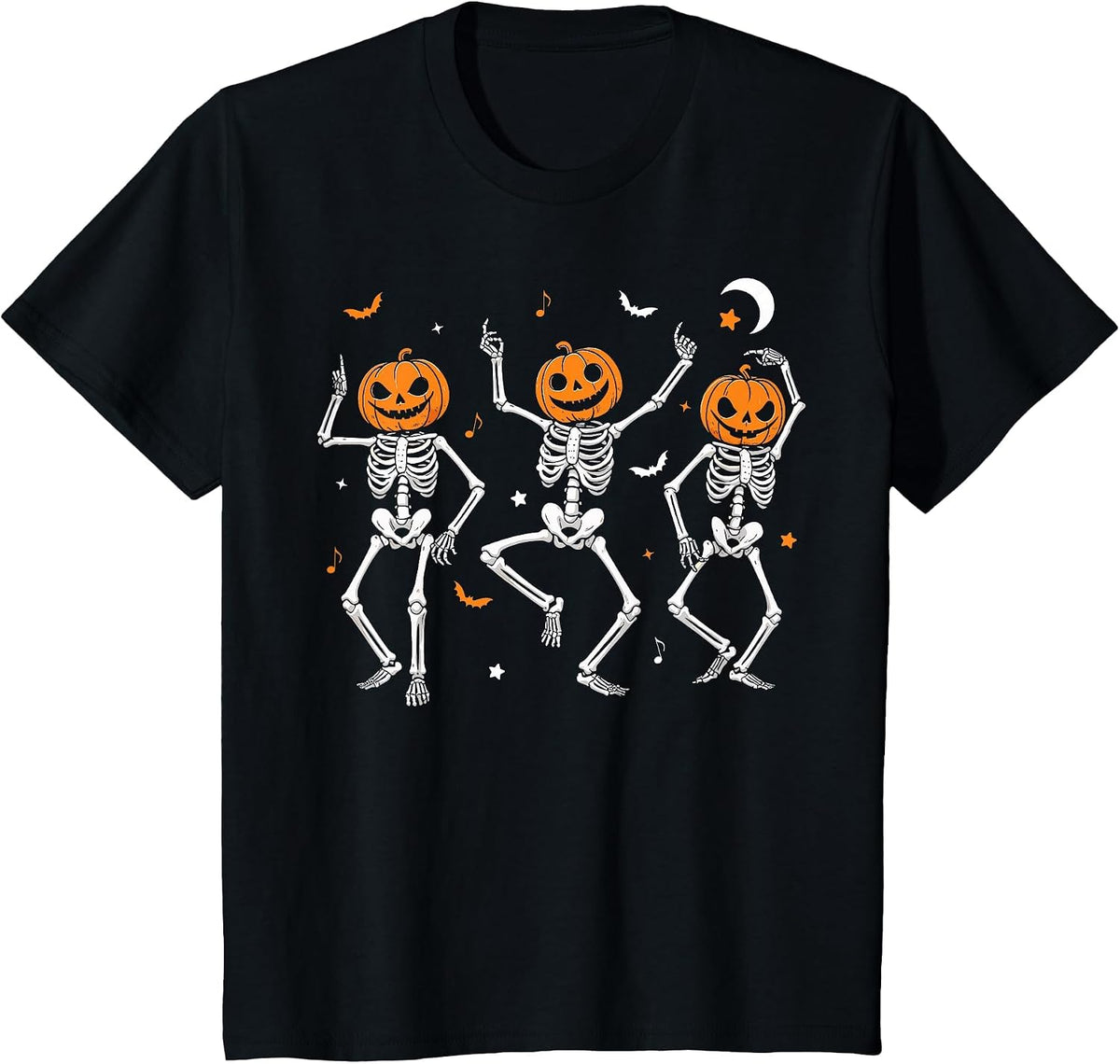 Funny Halloween Shirt Spooky Dancing Pumpkin Head Skeletons Dance Tee T-Shirt - Black