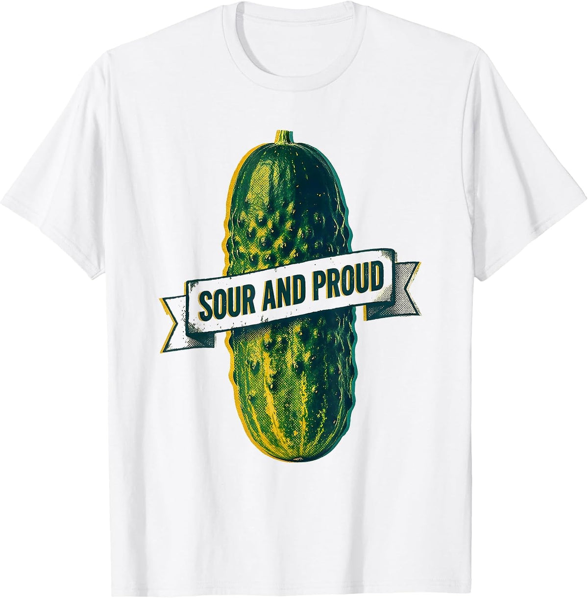 Men's Sour and Proud Funny Pickle Graphic Design T-Shirt - White