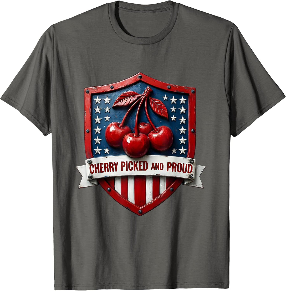 Cherry Picked and Proud Fruit Lover Design T-Shirt - Asphalt Grey