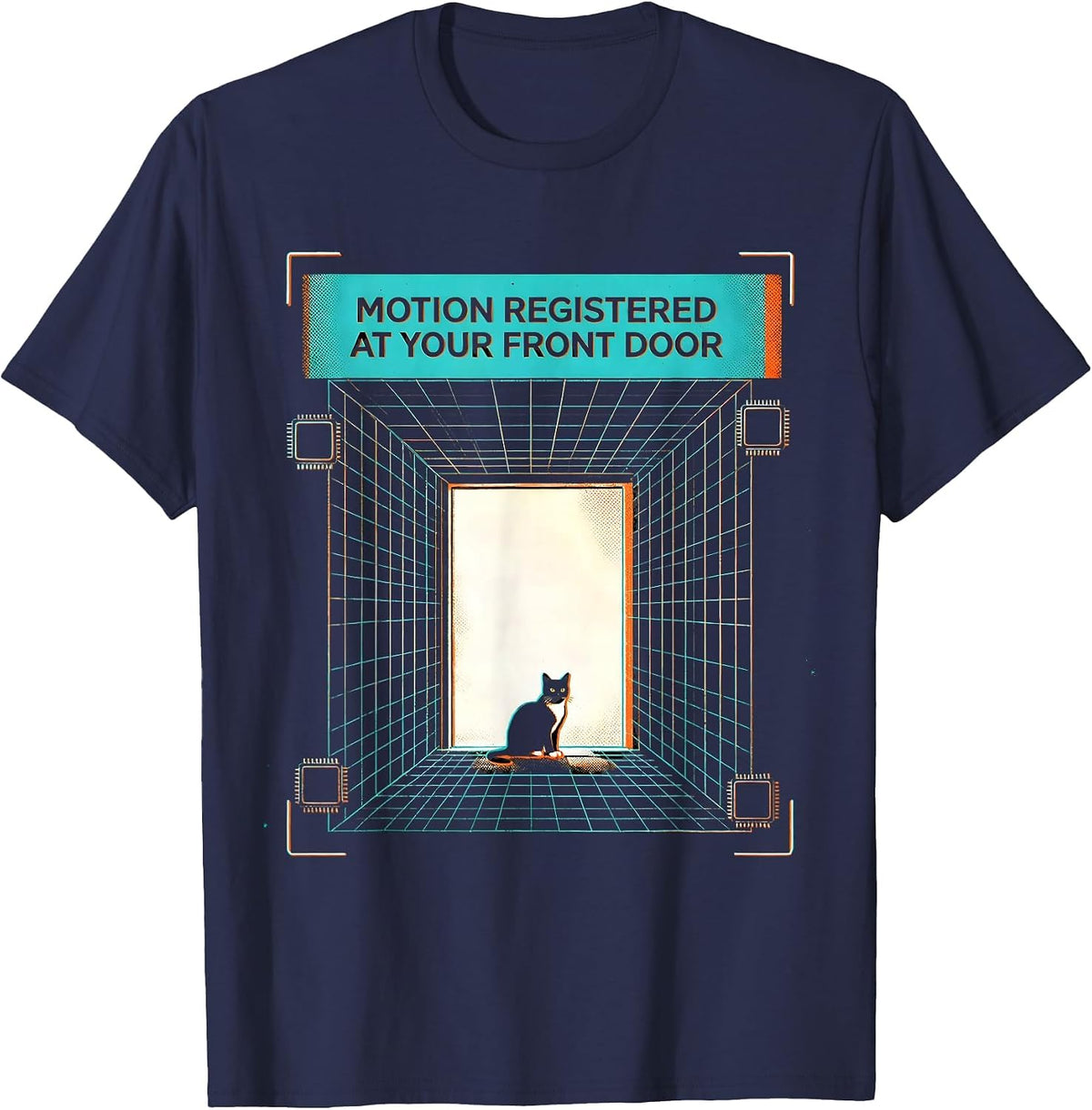 Men's Motion registered at your front door Funny Cat Motion Meme T-Shirt - Navy Blue