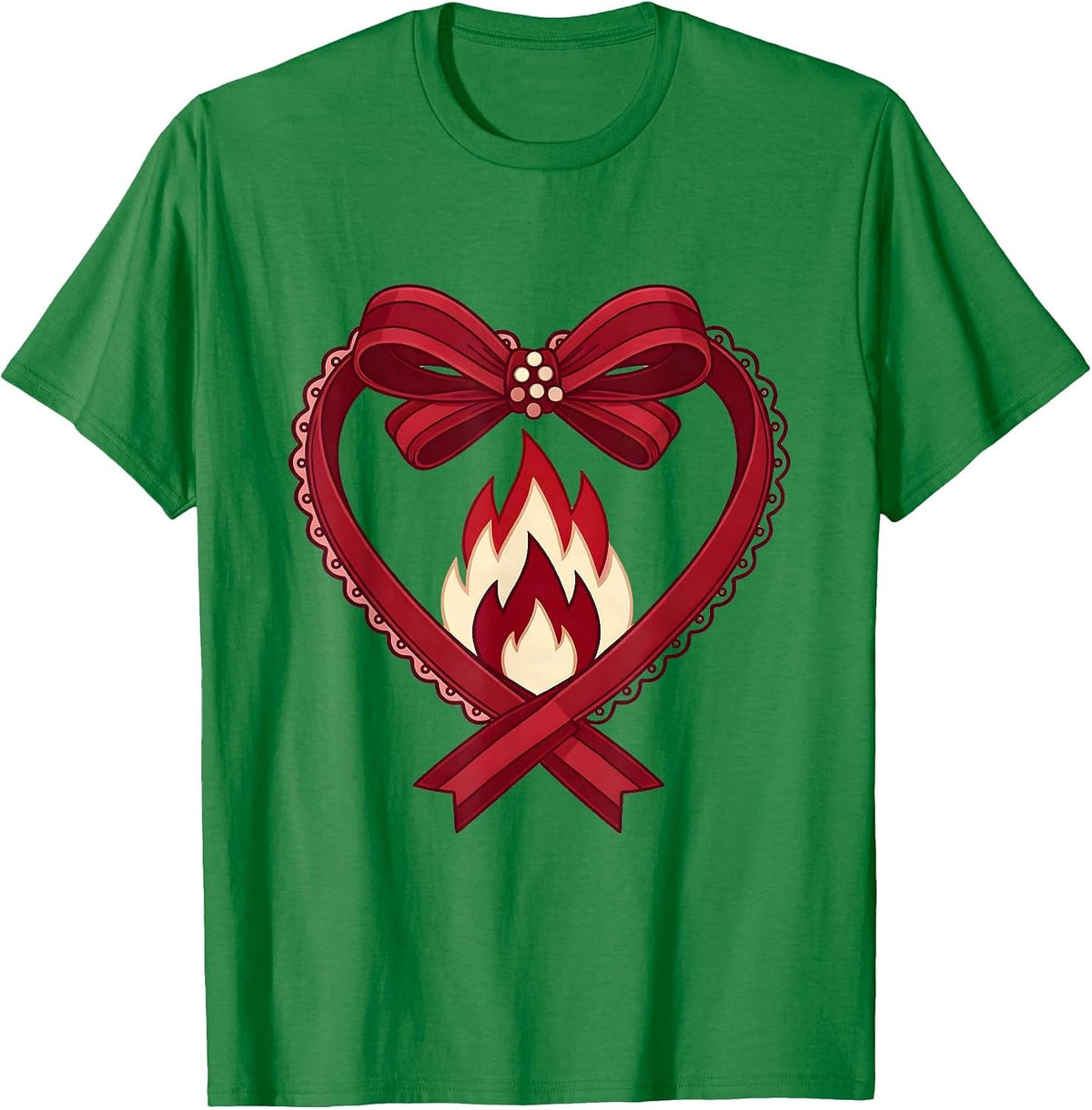 Men's I Heart Campfire Burning Heart Shape Design T-Shirt - Kelly Green