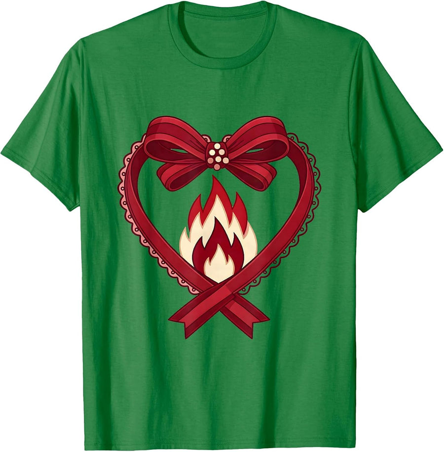 Men's I Heart Campfire Burning Heart Shape Design T-Shirt - Kelly Green