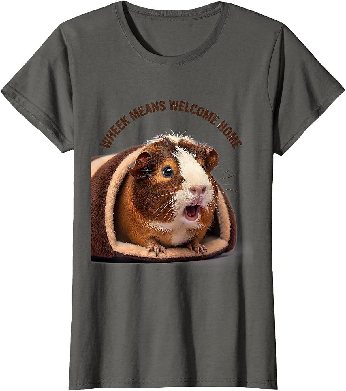 Women's Wheek Means Welcome Home Cute Kawaii Guinea Pig Pet Lover T-Shirt - Asphalt Grey