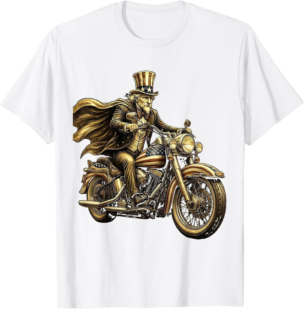Men's Vintage Motorcycle American Flag Patriotic Graphic T-Shirt - White
