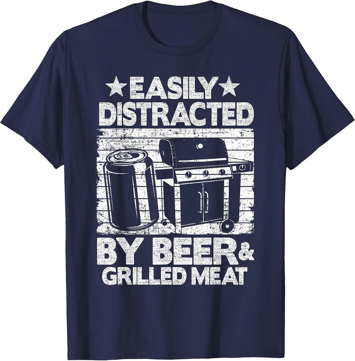 Easily Distracted By Beer & Grilled Meat Funny Pig Pork Rub T-Shirt - Navy Blue