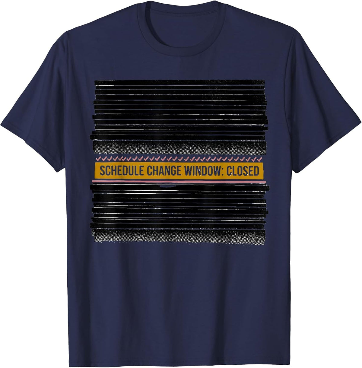 Men's Schedule Change Window: Closed Groovy School Counselor Back T-Shirt - Navy Blue